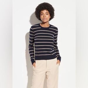 VINCE Women’s Striped Overlay Cashmere Crew